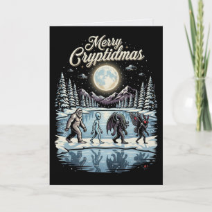 Cryptid Christmas Bigfoot Alien Mothman Card