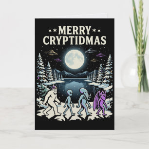 Cryptid Christmas Bigfoot Mothman Alien Card