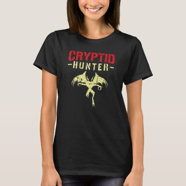 Cryptid Hunter Mothman Cryptozoology T-Shirt (Front)