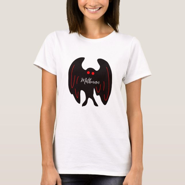 Cryptid Mothman black wings, red eyes T-Shirt (Front)