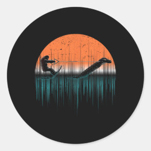 Cryptid Water Skiing Loch Ness Monster Funny Bigfo Classic Round Sticker