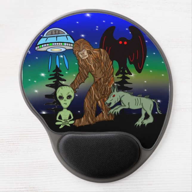 Cryptids, Bigfoot, Sasquatch, Mothman, Alien, UFO  Gel Mouse Pad (Front)