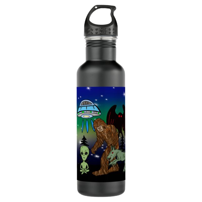 Cryptids, Bigfoot, Sasquatch, Mothman, Alien, UFO  Stainless Steel Water Bottle (Front)