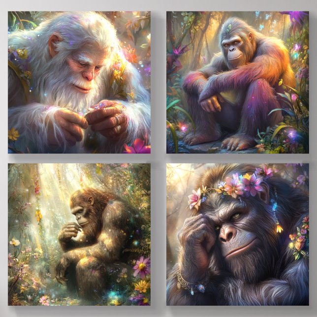 Cryptids in a Whimsical Forest  Acrylic Photo Tile (Front Set)