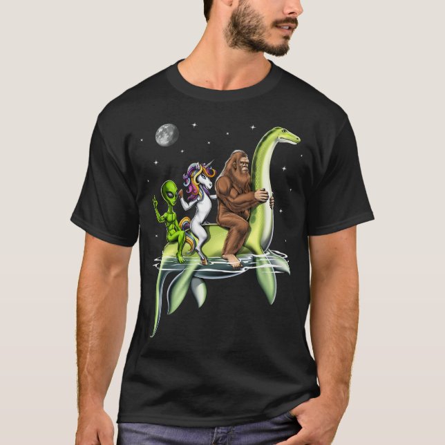 Cryptids Riding Loch Ness Monster T-Shirt (Front)