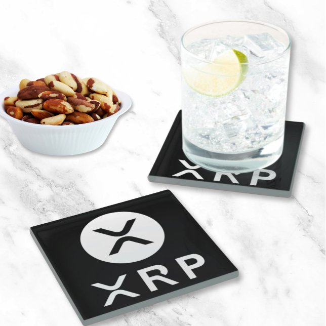 Crypto Black and White Favor XRP Upscale  Glass Coaster (Upscale XRP Glass Coasters for Cryto Currency Enthusiast Parties. Great for Bachelor Party)