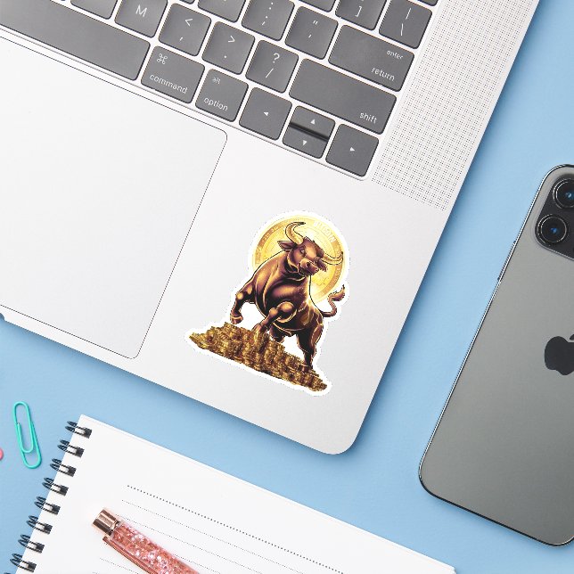 Crypto Bull Sticker (Laptop w/ iPhone)