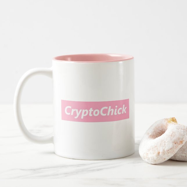 Crypto Chick Cryptocurrency Pink Bitcoin $ Mug (With Donut)