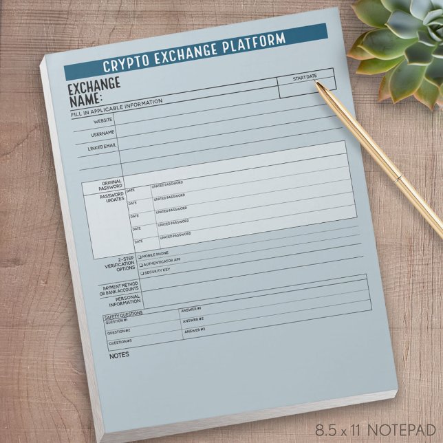 Crypto Exchange Platform Passwords Offline Keeper Notepad (Crypto Exchange Info Keeper)