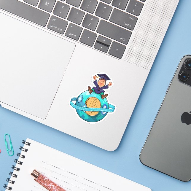 Crypto Graduation Sticker (Laptop w/ iPhone)