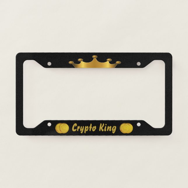 Crypto King Gold on Black License Plate Frame (Front)