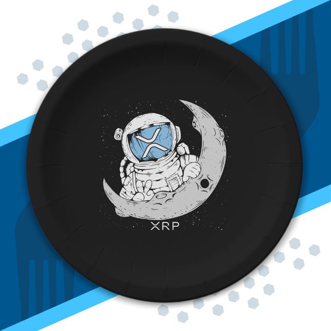 Crypto Meme XRP Cryptocurrency Cute Astronaut Moon Paper Plates (Creator Uploaded)