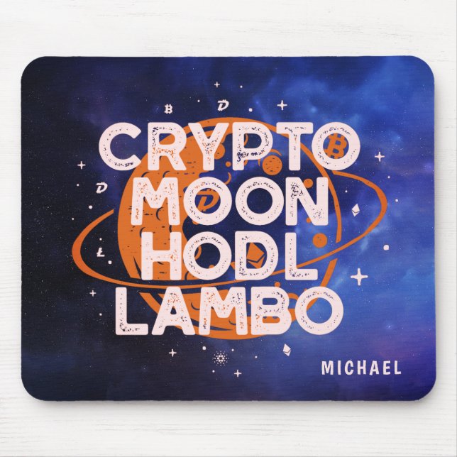 Crypto Moon Hodl Lambo Space Personalized Name Mouse Pad (Front)
