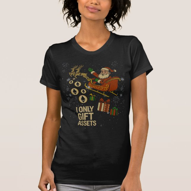 Crypto Sleigh Ride™ Santa Dropping ETH Gifts X-Mas T-Shirt (Front)
