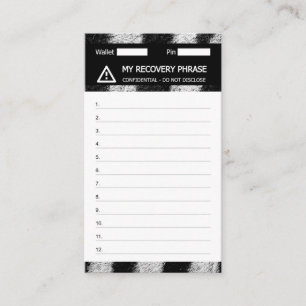 Crypto Wallet Zebra Recovery Seed Phrase 12 Business Card