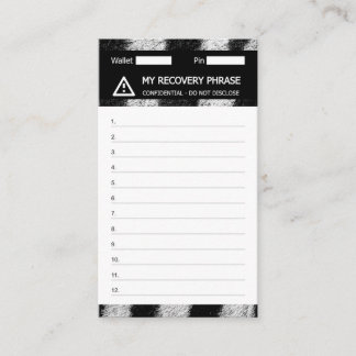 Crypto Wallet Zebra Recovery Seed Phrase 12 Business Card