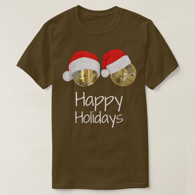Cryptocurrencies Bitcoin Ethereum Santa Hat HAPPY  T-Shirt (Design Front)