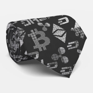 Cryptocurrencies Black and White Pattern neck tie