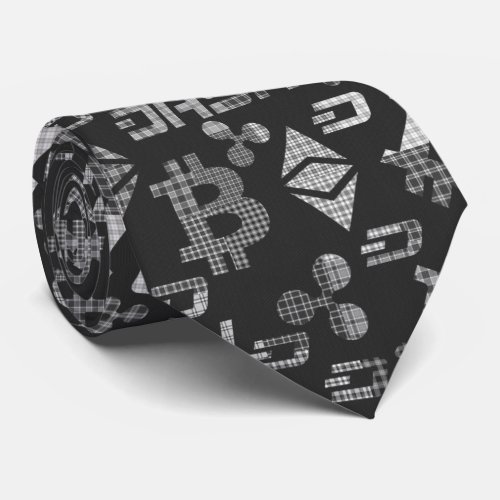 Cryptocurrencies black and white pattern neck tie