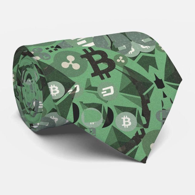 Cryptocurrencies Money Green Pattern Neck Tie (Rolled)