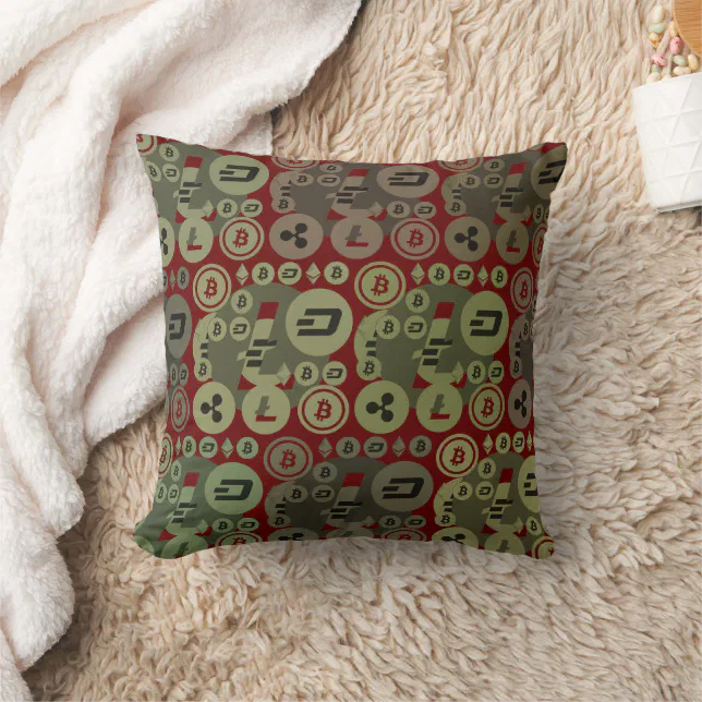 Cryptocurrencies pattern throw pillow (Blanket)