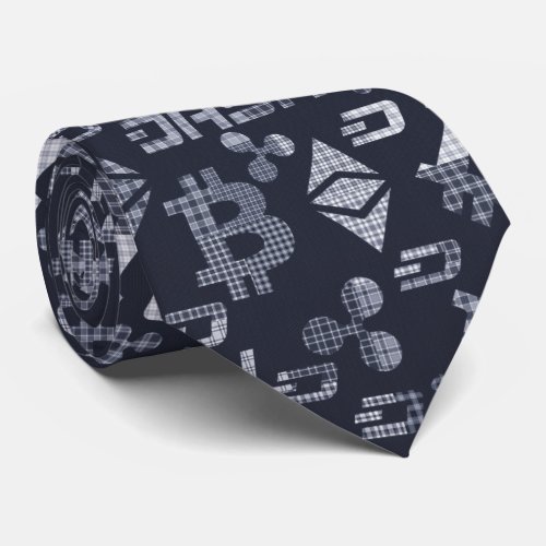 Cryptocurrencies tartan blue pattern neck tie