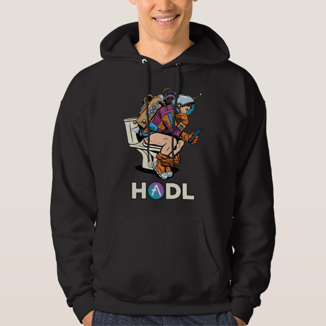 Cryptocurrency Aave HODL Space Man On Toilet Merch Hoodie (Front)
