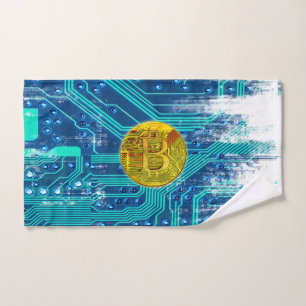 Cryptocurrency Bitcoin and Circuit Board  Bath Towel Set