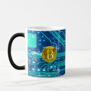 Cryptocurrency Bitcoin and Circuit Board Color Morph Mug