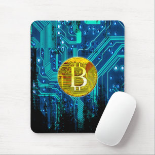 Cryptocurrency Bitcoin and Circuit Board Mouse Pad