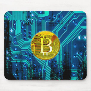 Cryptocurrency Bitcoin and Circuit Board Mouse Pad