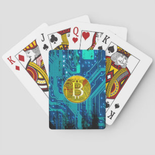 Cryptocurrency Bitcoin and Circuit Board  Poker Cards