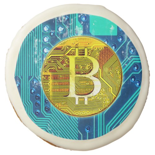 Cryptocurrency Bitcoin and Circuit Board  Sugar Cookie