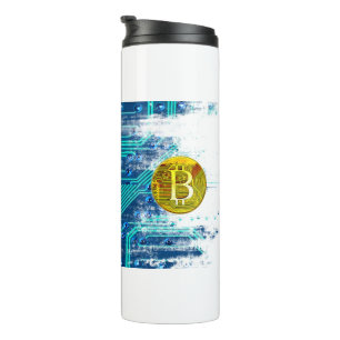 Cryptocurrency Bitcoin and Circuit Board  Thermal Tumbler