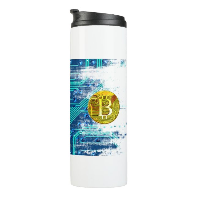 Cryptocurrency Bitcoin and Circuit Board  Thermal Tumbler (Rotated Right)