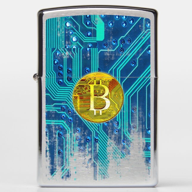 Cryptocurrency Bitcoin and Circuit Board  Zippo Lighter (Front)