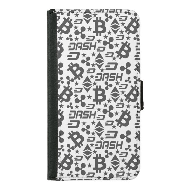 Cryptocurrency Black & White Pattern Samsung Galaxy Wallet Case (Front)