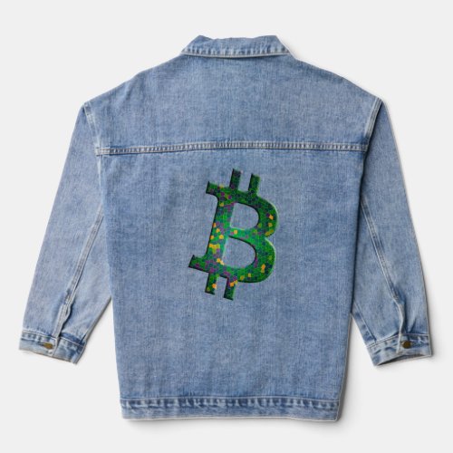 Cryptocurrency Blockchain Btc Green Stained Glass  Denim Jacket