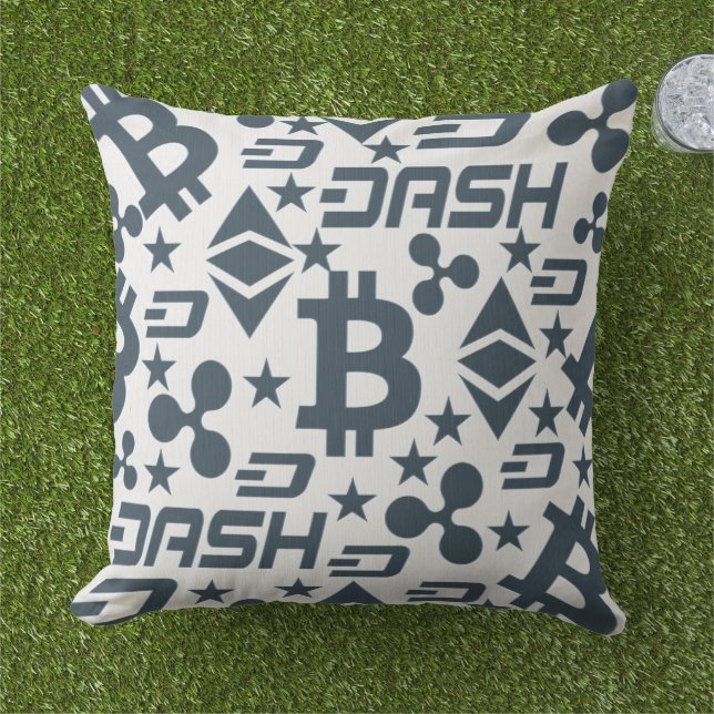 Cryptocurrency Blue Money Pattern Outdoor Pillow (Grass)