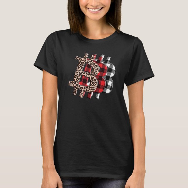 Cryptocurrency Btc Leopard Cheetah Buffalo Plaid B T-Shirt (Front)