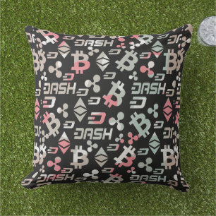 Cryptocurrency Colorful Money Pattern Outdoor Pillow