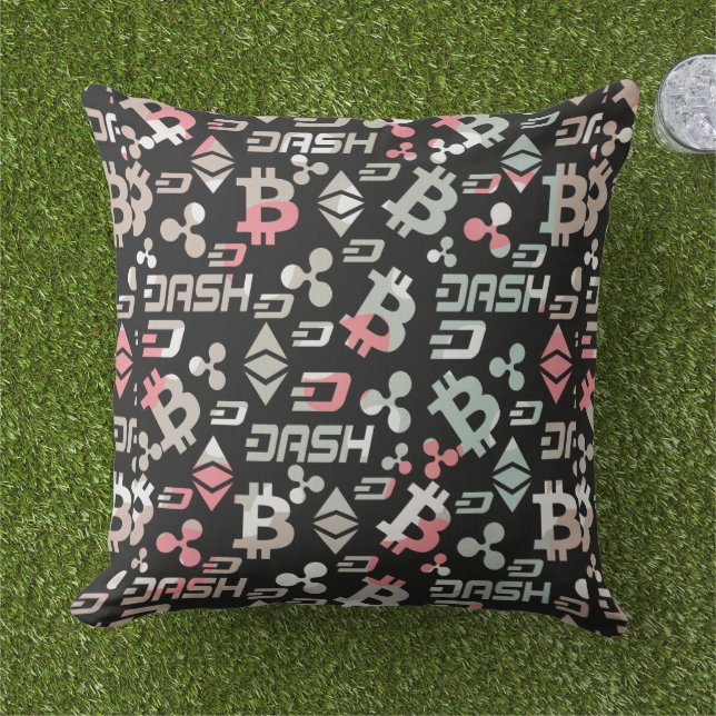 Cryptocurrency Colorful Money Pattern Outdoor Pillow (Grass)