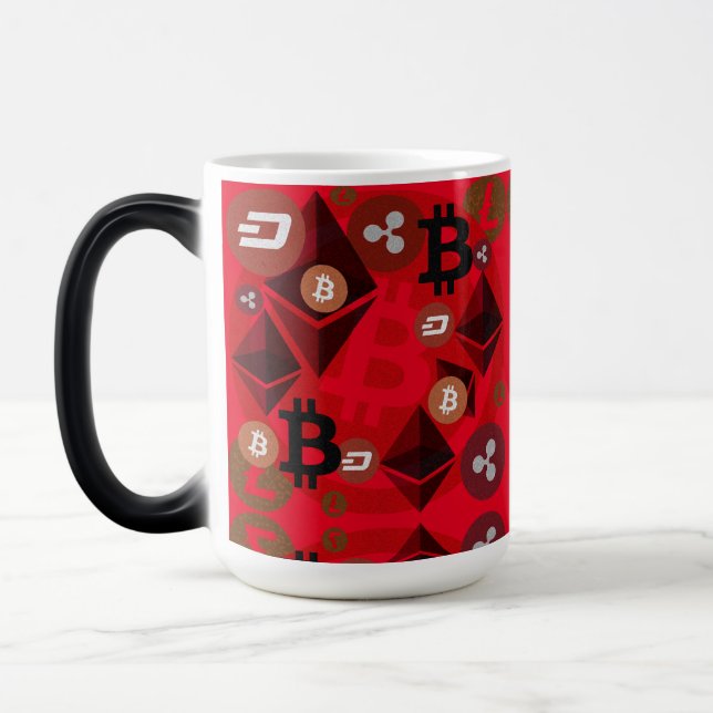 Cryptocurrency Digital Money Red Pattern Color Morph Mug (Left)