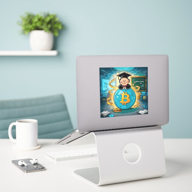 Cryptocurrency Graduation Sticker (Laptop On Desk)