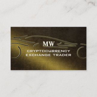 Cryptocurrency, leather-effect, gold sports car business card