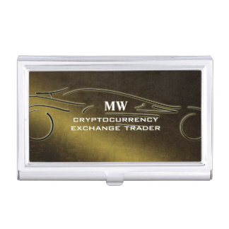 Cryptocurrency, leather-effect, gold sports car business card case