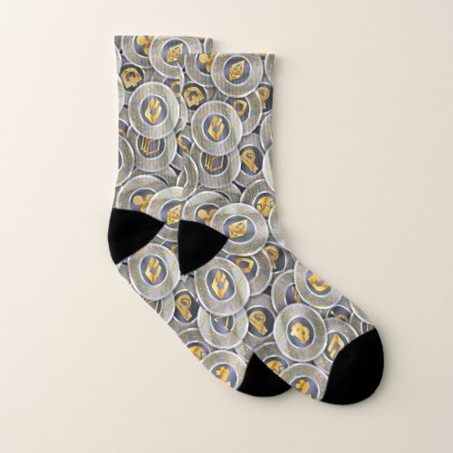 Cryptocurrency Modern Gray Gold Coin Pattern Socks