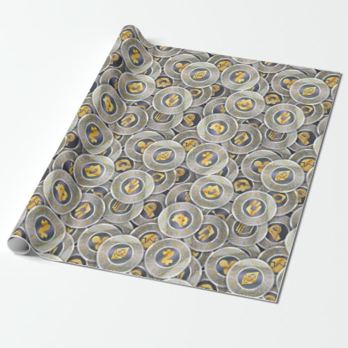Cryptocurrency Modern Grey Gold Coin Pattern Wrapping Paper