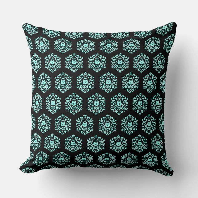 Cryptocurrency MonaCoin MonaDamask Pattern Blue Throw Pillow (Front)