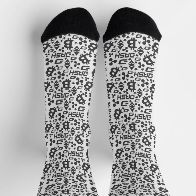 Cryptocurrency Money Black & White Pattern Socks (Top)